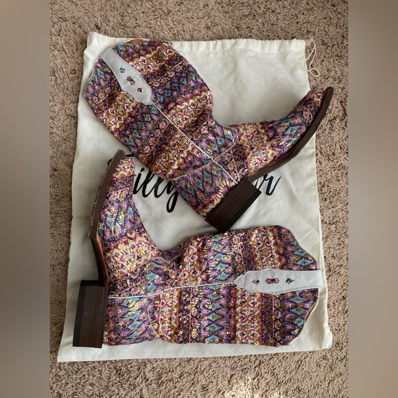 Tanner Mark TML37000 Purple Serape Square Toe Sequin Cowgirl Boot - Picture 2 of 12